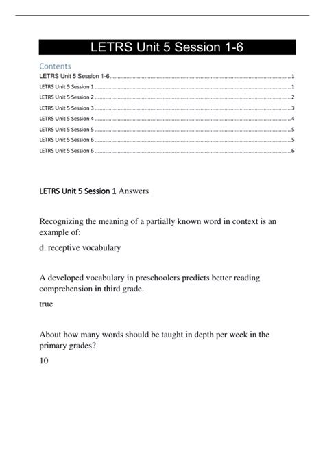 LETRS Unit 5 Session 1-6 - LETRS - Stuvia US