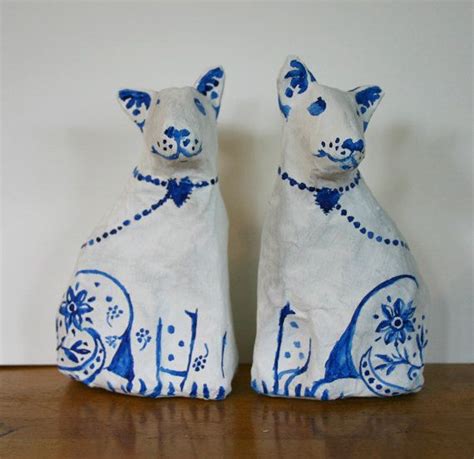 Papier Mach Bull Terriers In Blue And White Etsy Uk