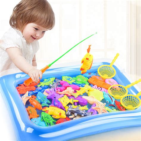40pcsset Children Magnetic Fishing Toy With Inflatable Pool Rod Net