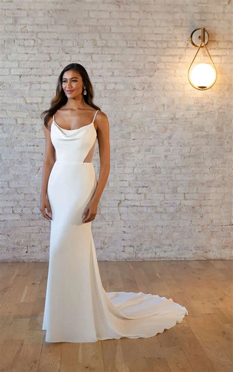 Sleek And Modern Column Wedding Dress With Cowl Neckline Stella York