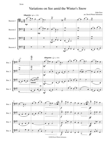 Variations On See Amid The Winter S Snow For Bassoon Quartet Sheet Music John Goss Bassoon Solo