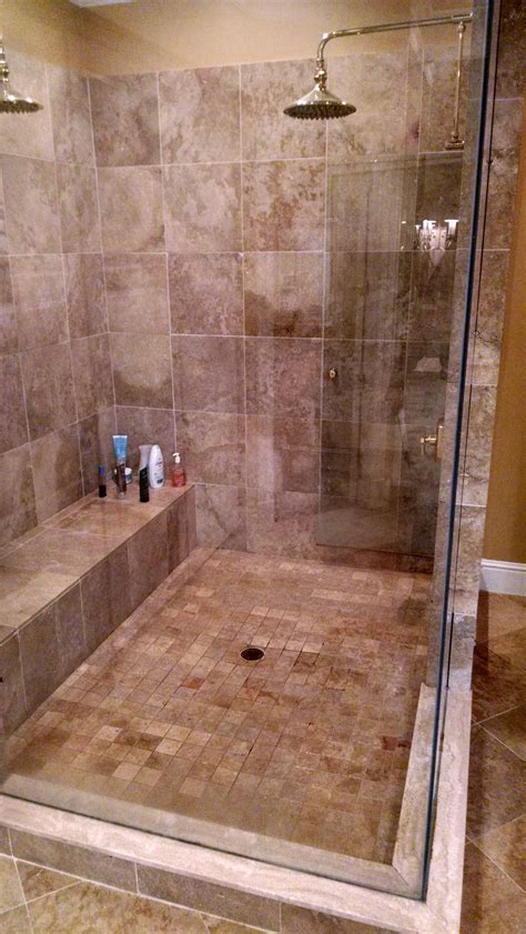 Smaller oblong tile than in main part of house. Travertine Tile & Grout Restoration in Master Bathroom ...