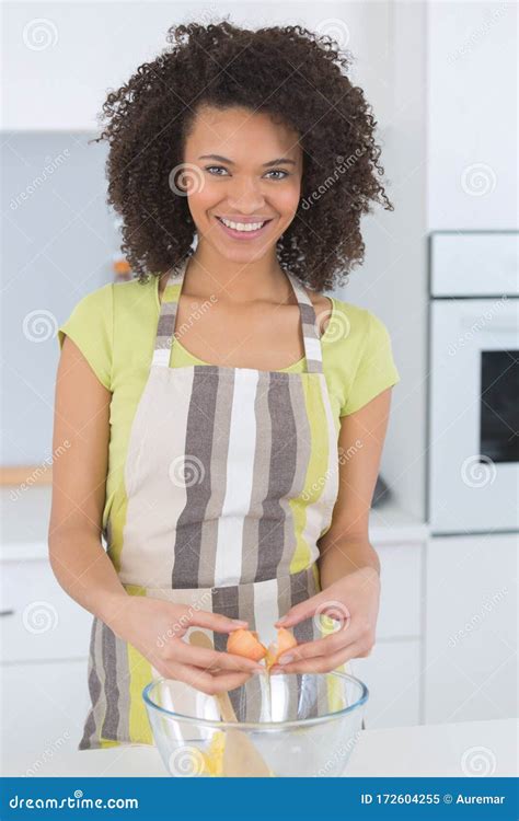 Young Smily Woman Cooking Tart Stock Image Image Of Close Adult