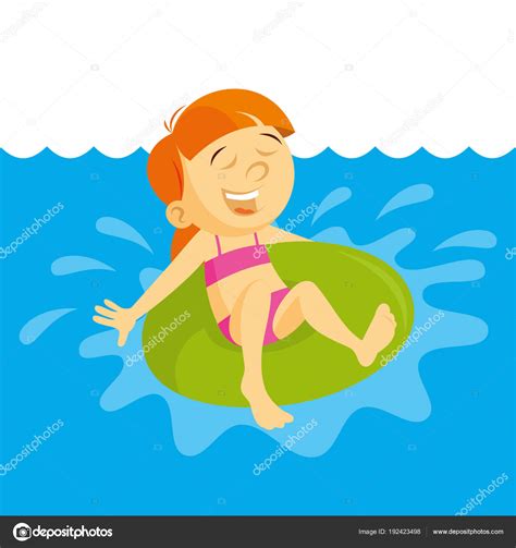 Niña Nadando Animada Ilustración De Adorable Niño Nadando En El Mar Mientras