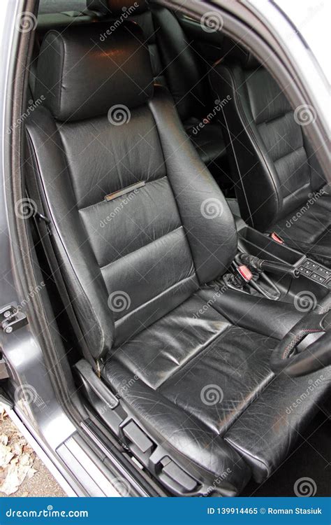 Car Interior Black Leather Seats Stock Image Image Of Close Door