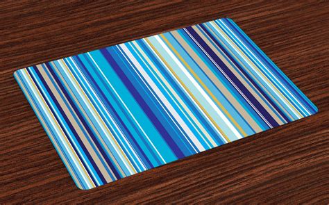 Blue Placemats Set Of 4 Vertical Stripes Repeating Retro Revival