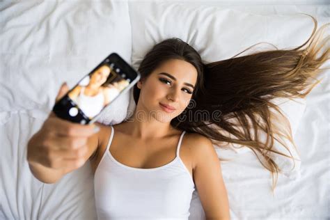 Girl Making Selfie In The Bed Stock Image Image Of Entertainment Cozy 81128659