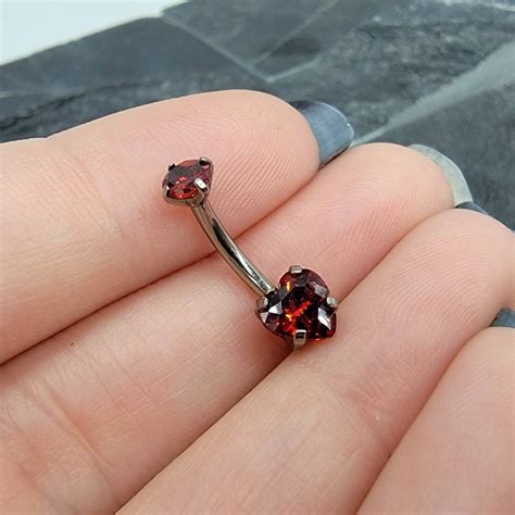 Blood Red Heart Belly Button Ring Astm F 136 Titanium Cubic Zirconia