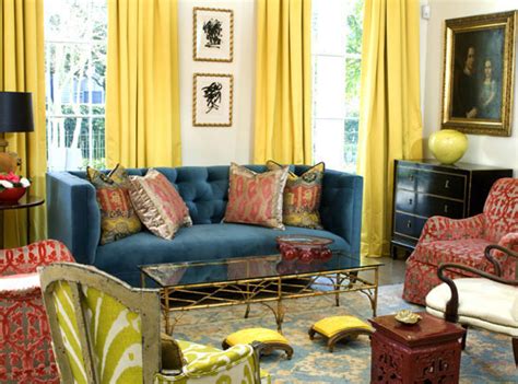 Then give the traditional red and green color scheme a twist by adding shiny red and gold ornaments, ribbons and pretty twinkling lights on the tree. Yellow Drapes - Eclectic - living room - MMR Interiors