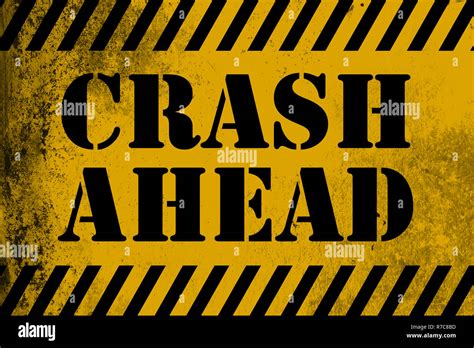 Crash Ahead Sign Yellow With Stripes Stock Photo Alamy