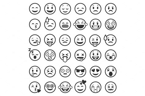 Emoticons Outline Emoji Faces ~ Illustrations ~ Creative Market