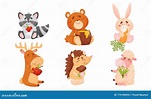 Animals Sitting and Eating Fruit and Vegetables Vector Set Stock Vector ...