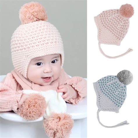 Buy 2017 Winter Baby Hats Fur Pompom Knitted Infant