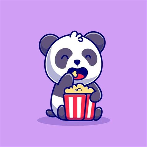 Download Cute Panda Eating Popcorn Cartoon Icon Illustration Animal