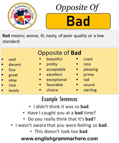 Opposite Of Bad Antonyms Of Bad Meaning And Example Sentences