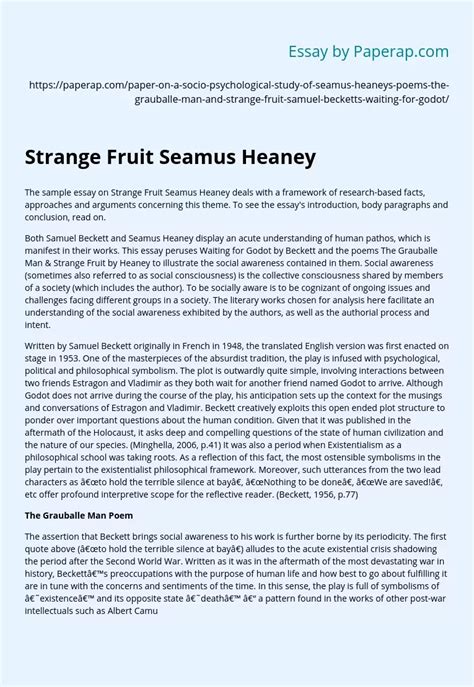 Strange Fruit Seamus Heaney Analysis Essay Example