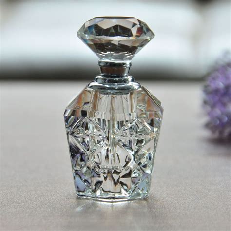 Vintage Crystal Perfume Bottle Refillable Glass Art Carved Diamond
