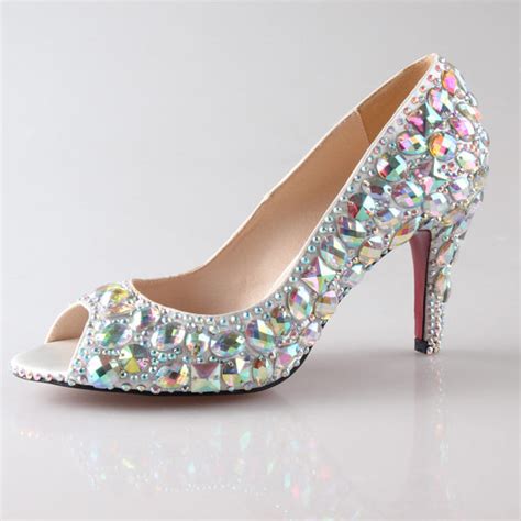 Ab Crystal Rhinestone Shoes Peep Toe Open Toe Heels Wedding Shoes