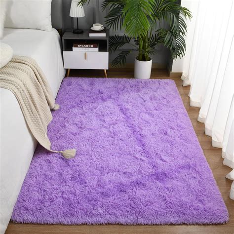 Terrug Soft Kids Room Rug Purple Shag Area Rugs For Bedroom Living