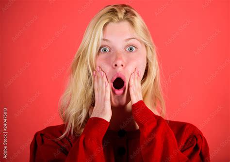 Shocking News Concept Girl Shocked Overwhelmed By Surprise Surprised