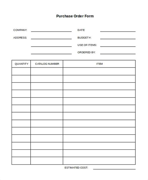 Purchase Order Forms Samples Examples Formats Download
