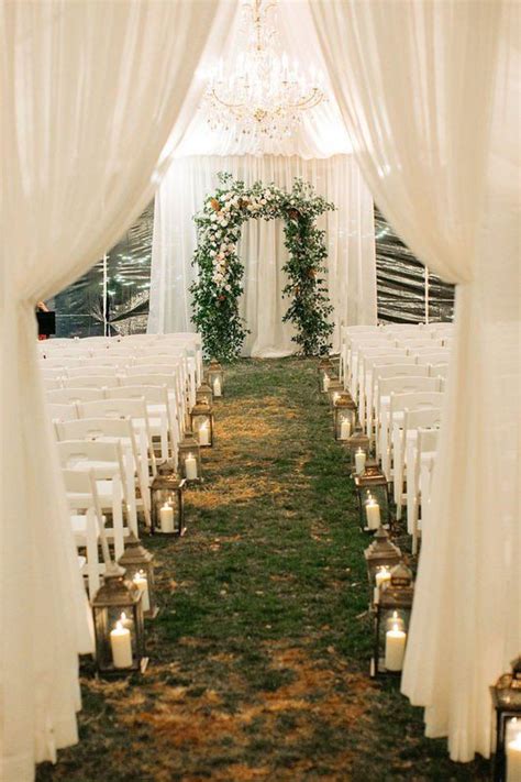 Tented Wedding Ceremony Decor With Candle Lantern Aisle Markers Aisle