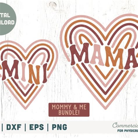 Mama And Mini Retro Heart Svg Cut File Bundle Mommy And Me Etsy