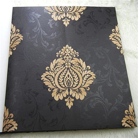 Luxury Damask Wallpaper Mural Black And Gold Embossed Wall Paper Wall