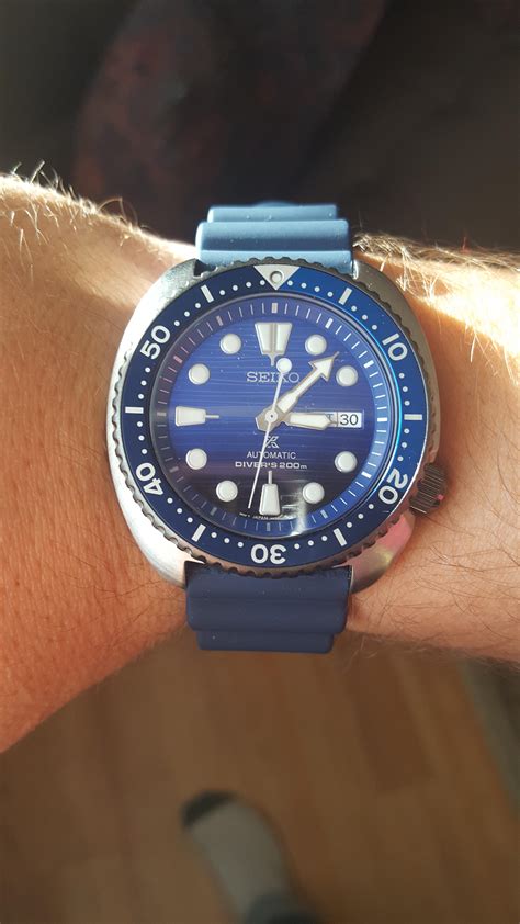 Finally Got The Seiko Blue Rubber Strap On My Turtle To Replace The