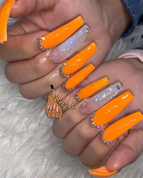43 of the Best Orange Nail Art Ideas and Designs - StayGlam  Orange  acrylic nails, Bright orange nails, Orange nail art