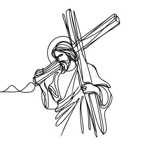 Drawing Of Jesus Christ Carrying The Cross Drawn Continuous Line