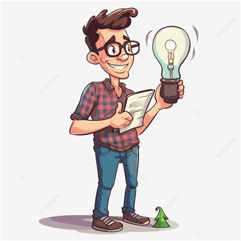 Clever Clipart Cartoon Young Man With Light Bulb Vector Clever