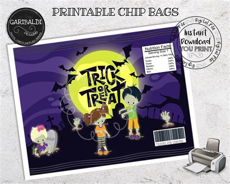 Instant download Halloween Chip Bags DIY Zombies Halloween | Etsy