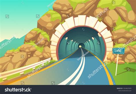 Vector Cartoon Illustration Tunnel Highway Grey Stock Vector Royalty