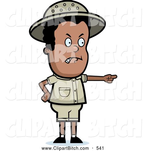 Clip Vector Cartoon Art Of A Black Safari Boy Pointing Angrily At