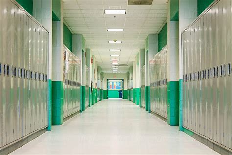 School Hallway With Lockers Stocksy United