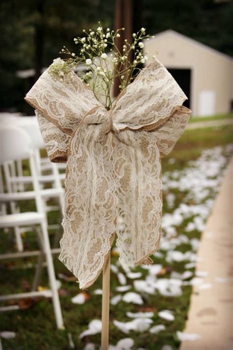 To see these charming bows for yourself and see what colors we have to offer, please stop by our selection right now! Wedding isle decor Burlap and lace (With images) | Future wedding, Fall wedding, Wedding isles