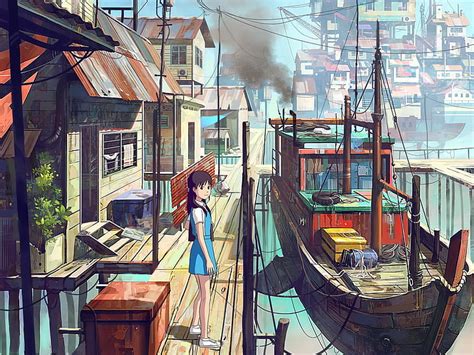 Brunettes Landscapes Cityscapes Dress Floating Smoke Houses Ships Long