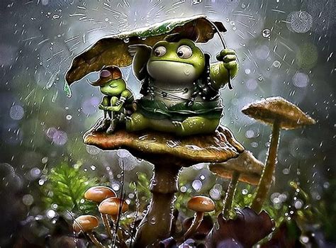 1920x1080px 1080p Free Download Rainy Day Cute Rain Frog Art Hd
