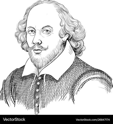 William Shakespeare Portrait In Line Art Vector Image