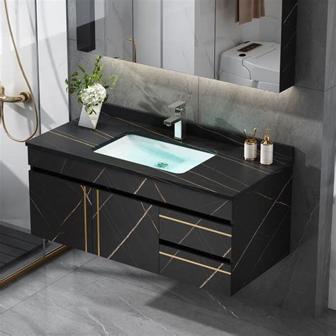 Modern 900mm Black Floating Bathroom Vanity Wall Mount Ceramic Single