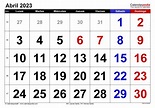 Calendario abril 2023 en Word, Excel y PDF - Calendarpedia