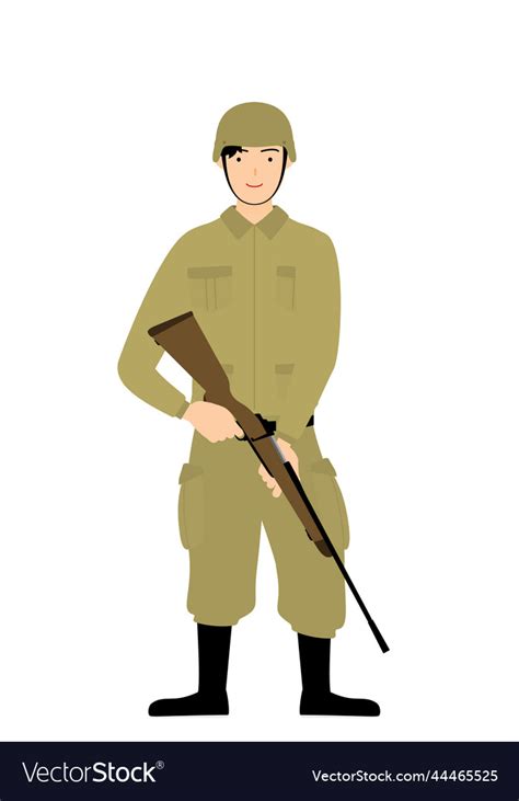 Male Soldier Pose Standing Guard With A Rifle Vector Image
