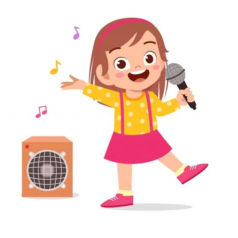 Feliz Niña Linda Niña Canta Una Canción Premium Vector Freepik