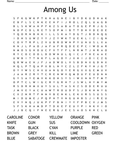 Among Us Word Search Printable