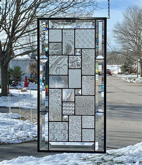 Stained Glass Panel Clear Glass Panel Geometric Design Etsy Stained Glass Art Stained
