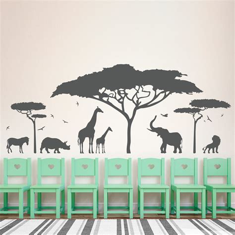 African Safari Animal Wall Sticker Tree Wall Decal Nature