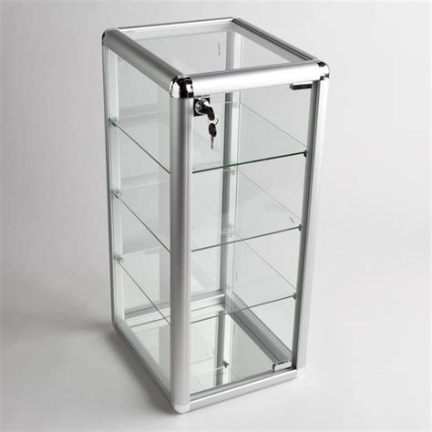 Glass Counter Top Aluminum Frame Locking Jewelry Display Case W 3