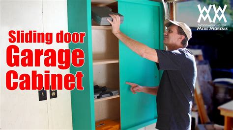 The pdf also includes a cut list with dimensions and a material list. Sliding-door garage storage cabinet. Easy woodworking ...
