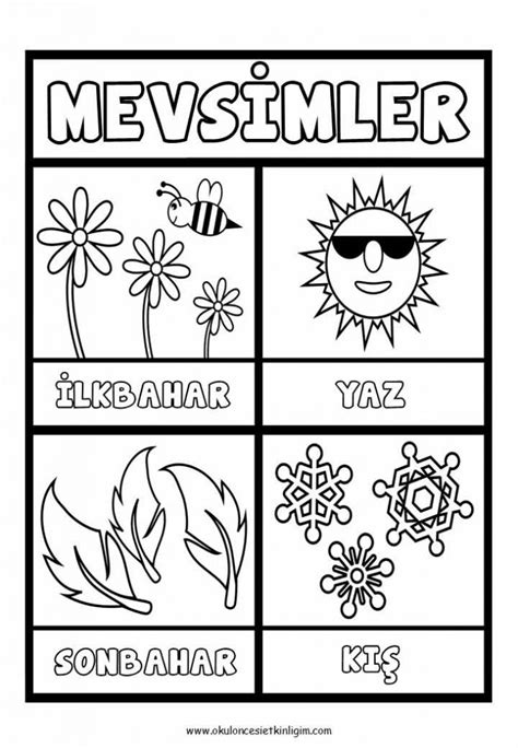 mevsimler boyama sayfasi 1 Okul Öncesi Etkinlikleri
